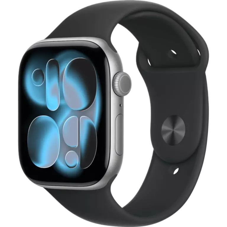 Apple Watch S11 46mm Space Gray Aluminum Case with Black Sport Band