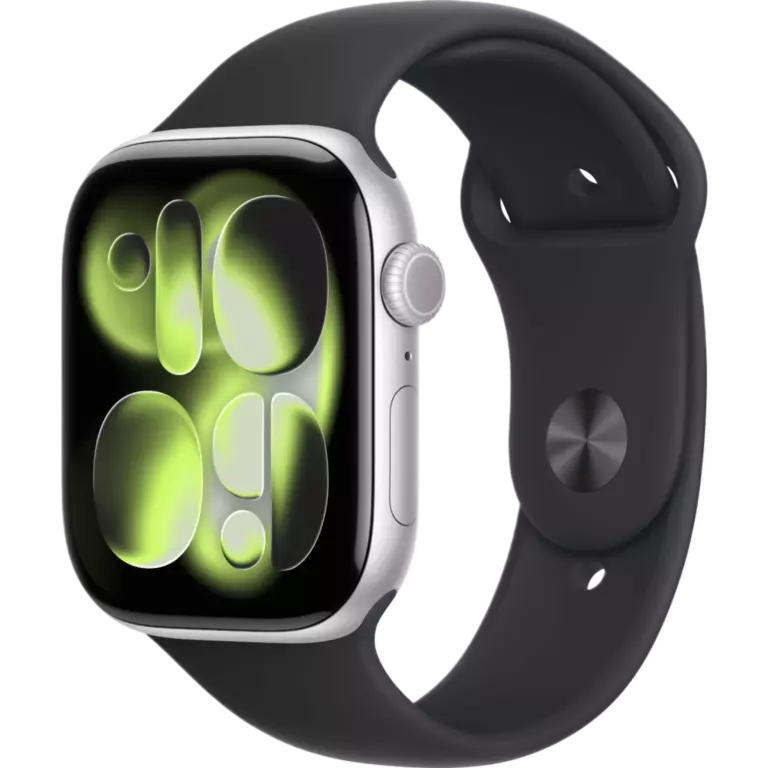 Apple Watch S11 46mm Silver Aluminum Case with Black Sport Band