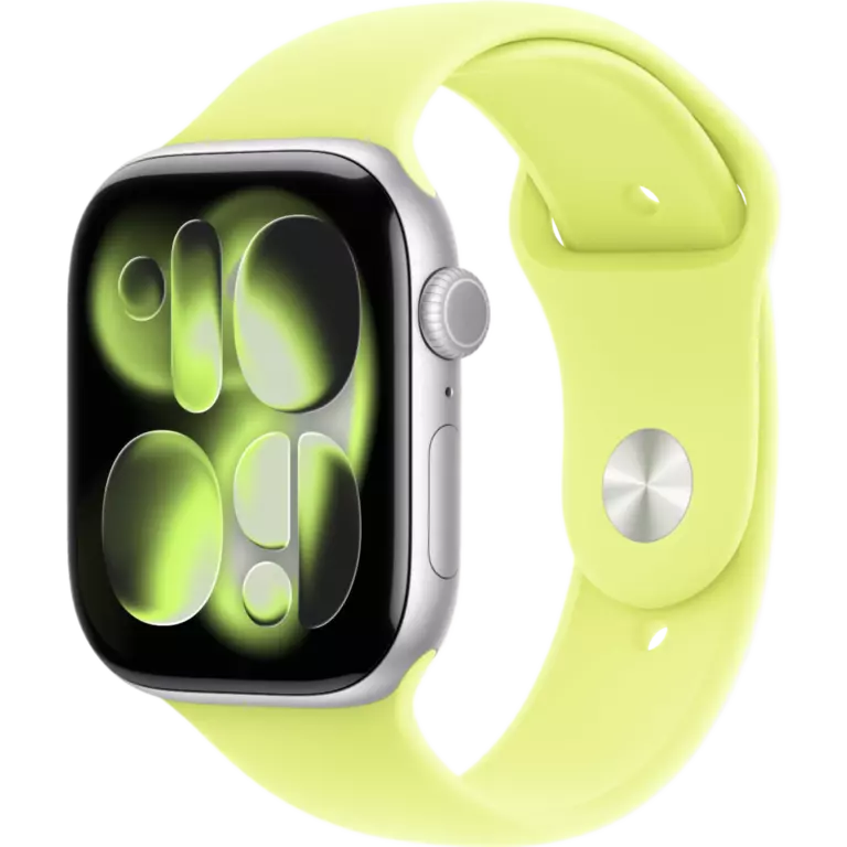 Apple Watch S11 46mm Silver Aluminum Case with Neon Yellow Sport Band